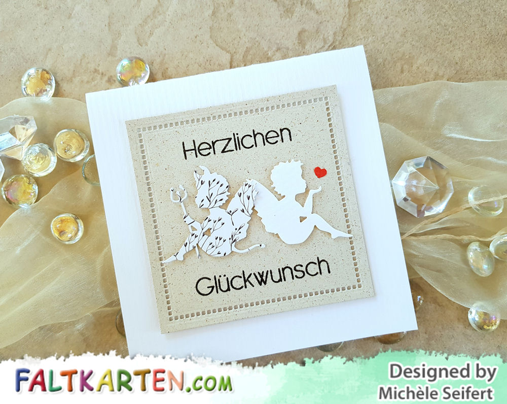 Alexandra Renke - Engelchen mit Herz - Teufelchen - Inkystamp - Herzlichen Glückwunsch - Faltkarten.com - kreideweiss - Graskarton - Geburstagskarte