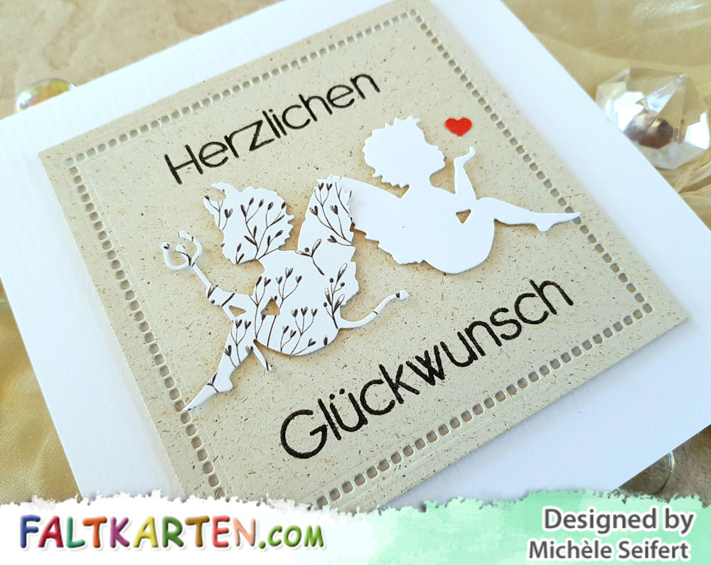 Alexandra Renke - Engelchen mit Herz - Teufelchen - Inkystamp - Herzlichen Glückwunsch - Faltkarten.com - kreideweiss - Graskarton - Geburstagskarte