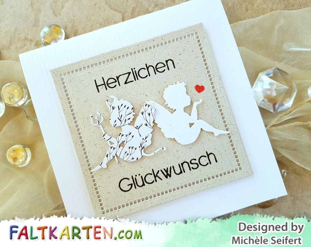 Alexandra Renke - Engelchen mit Herz - Teufelchen - Inkystamp - Herzlichen Glückwunsch - Faltkarten.com - kreideweiss - Graskarton - Geburstagskarte