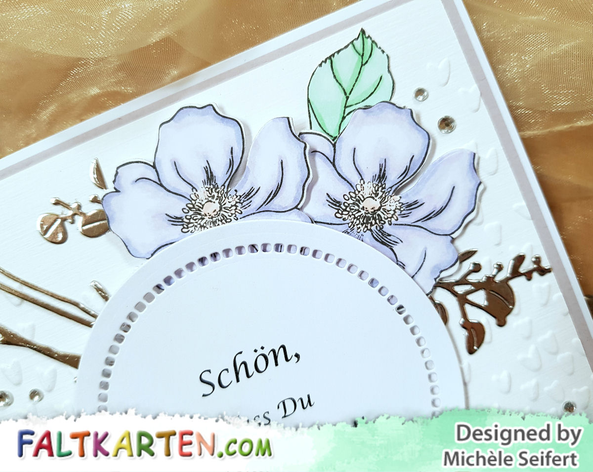 Altenew - Modern Anemone - 4enScrap - Feuillage d’automne #2 – Branchages & feuilles - Spellbinders - Hemstitch Circles - Stampin'Up! - Prägefolder - Blütenregen - Blumen - Copics - Faltkarten.com - Wiedereingliederung - Karte - Schön dass Du wieder da bist