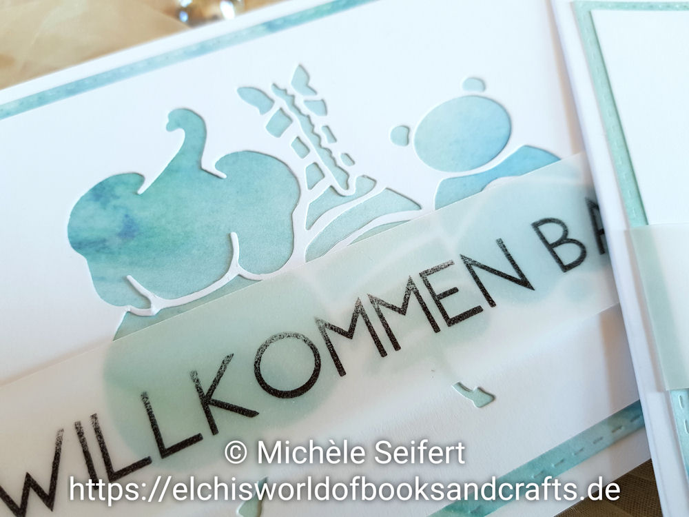 Creative Depot - Baby Tiere - Baby Set Elefant - Design-Papier Aquarell Hintergrund Türkis - Babykarte