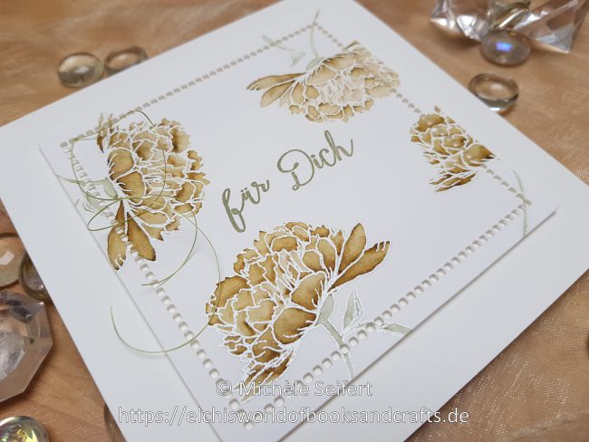 Creative Depot | Blumiger Geburtstag | beige | oliv | Ansicht 3 | Wasserzeichen Creative Depot | Blumiger Geburtstag | Stempelset | Aquarell-Look | Zig Clean Color Real Brush Marker | Karte | Spellbinders | Hemstitch Squares