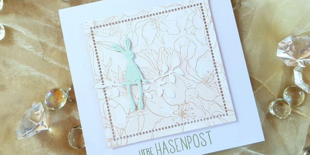 Les Ateliers de Karine - Doudou - Design-Papier - Esprit Bohème - Comptoir du Scrap - Feuillage de clématites - Creative Depot - Hasengrüße - Osterkarte