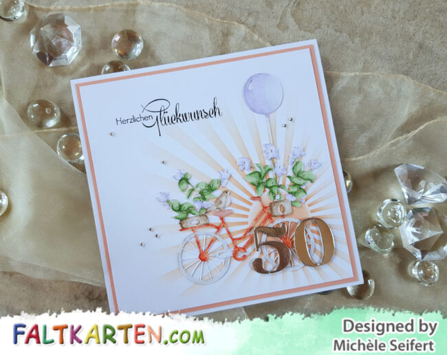 Geburtstag 50 – Blumenrad – Wasserzeichen 1 – 1000 Beemybear - Herzlichen Glückwunsch - Geburtstagskarte - Fahrradkarte - Silhouette Schneidedatei - Vintage Bike – by Tommy and Tilly Paper Design