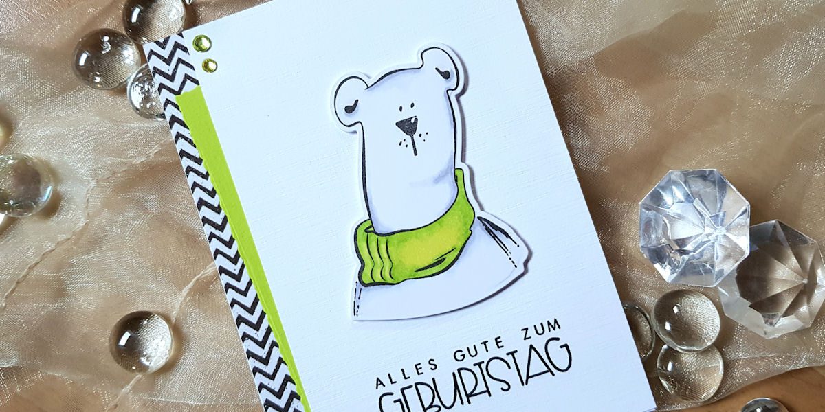 Gummiapan – Isbjörn – Wasserzeichen 1 – 1200 Pixel Gummiapan - Isbjörn - Eisbär - Geburtstagskarte - Faltkarten.com - leinen weiß - struktur frühlingsgrün - Copics