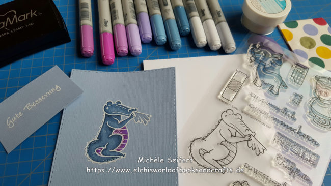 Gute Besserung – Krokodil – bläulich – Materialien – mit Wasserzeichen