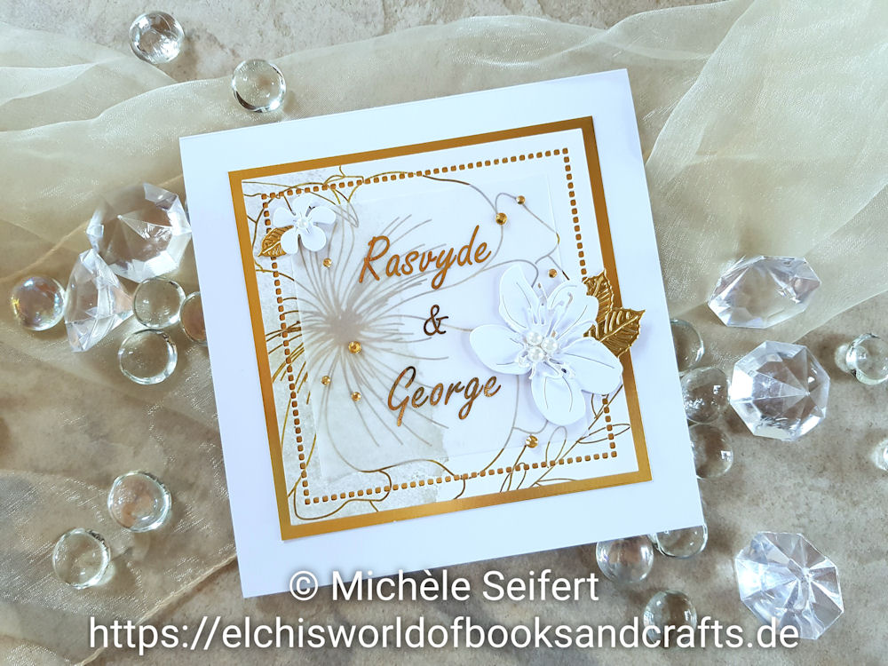 Hochzeitskarte - 4enScrap - Fleurs de cerisier - Feuilles de cerisier - Feuilles exotiques - Steckenpferdchen - Design-Papier - Blütenzauber - weiß - gold - Minc