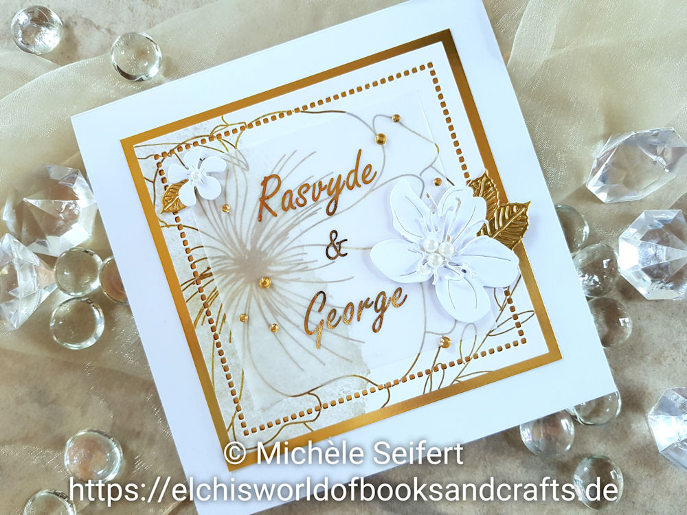Hochzeitskarte - 4enScrap - Fleurs de cerisier - Feuilles de cerisier - Feuilles exotiques - Steckenpferdchen - Design-Papier - Blütenzauber - weiß - gold - Minc