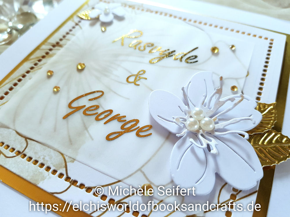 Hochzeitskarte - 4enScrap - Fleurs de cerisier - Feuilles de cerisier - Feuilles exotiques - Steckenpferdchen - Design-Papier - Blütenzauber - weiß - gold - Minc