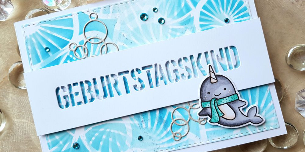 Lawn Fawn – Winter Narwhal – Wasserzeichen 1 – 1000 Lawn Fawn - Winter Narwahl - Creative Depot - Geburtstagskind Negativ - IndigoBlu - Sea Urchin - Geburtstagskarte