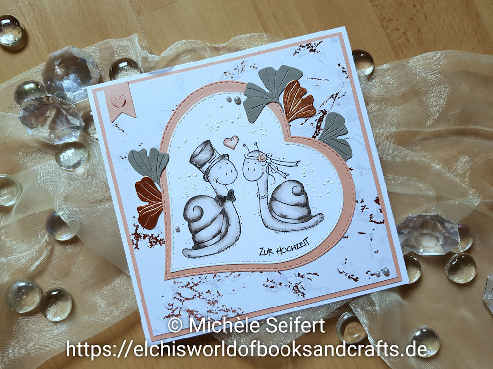 AEH Design - Lelo Design - Hochzeitsschnecken - Brautpaar - 4enScrap - Feuilles de Ginko - Copics - Hochzeitskarte - Weddingcard