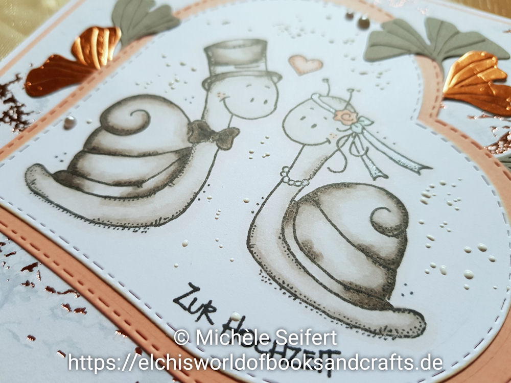 AEH Design - Lelo Design - Hochzeitsschnecken - Brautpaar - 4enScrap - Feuilles de Ginko - Copics - Hochzeitskarte - Weddingcard