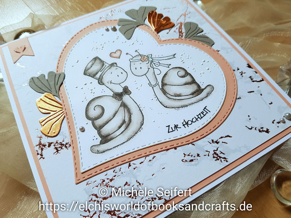 AEH Design - Lelo Design - Hochzeitsschnecken - Brautpaar - 4enScrap - Feuilles de Ginko - Copics - Hochzeitskarte - Weddingcard
