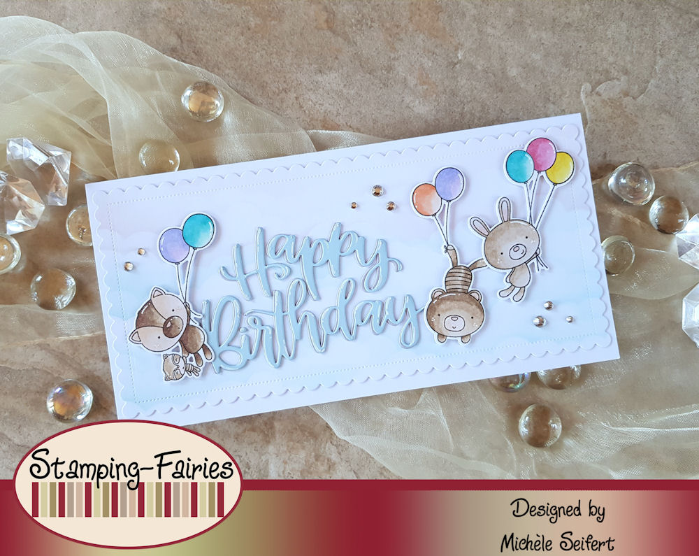 My Favorite Things - MFT - Balloon Besties - Slimline Card - Die-Namics - Happy Birthday Script - Geburtstagskarte - Birthday Card