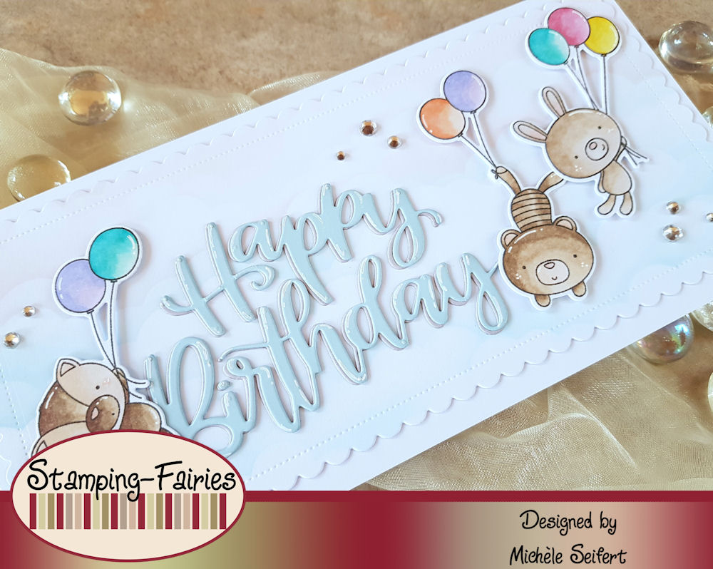 My Favorite Things - MFT - Balloon Besties - Slimline Card - Die-Namics - Happy Birthday Script - Geburtstagskarte - Birthday Card