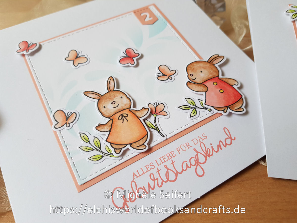 MFT - Bubble over with Joy - Adorable Elephants - Tweet Friends - Creative Depot - Geschwungene Grüße - Klassisch - Altenew - Flowing Drops - Craft Emotions - Water Bellen - Distress Oxide - Kartino Cardstock - Copics - Geburtstagskarte - Mädchen - 2ter Geburtstag