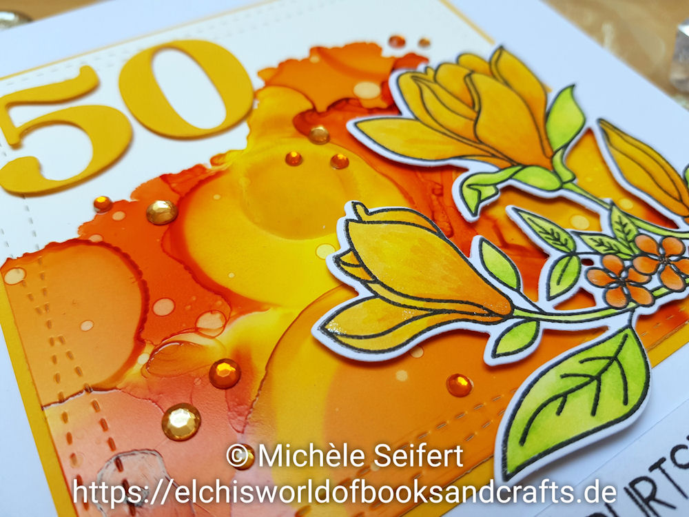 My Favorite Things - MFT - Floral Focus - Alcohol Inks - Sunshine Yellow - Sunset Orange - Valencia - Geburtstagskarte