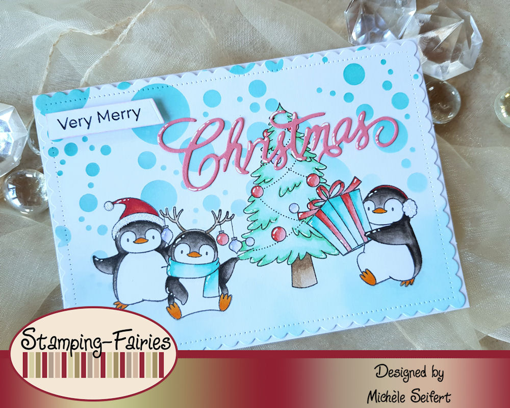 MFT - My Favorite Things - Holiday Penguins - Whimsy Stamps - Christmas Word - Weihnachtskarte - Christmas Card