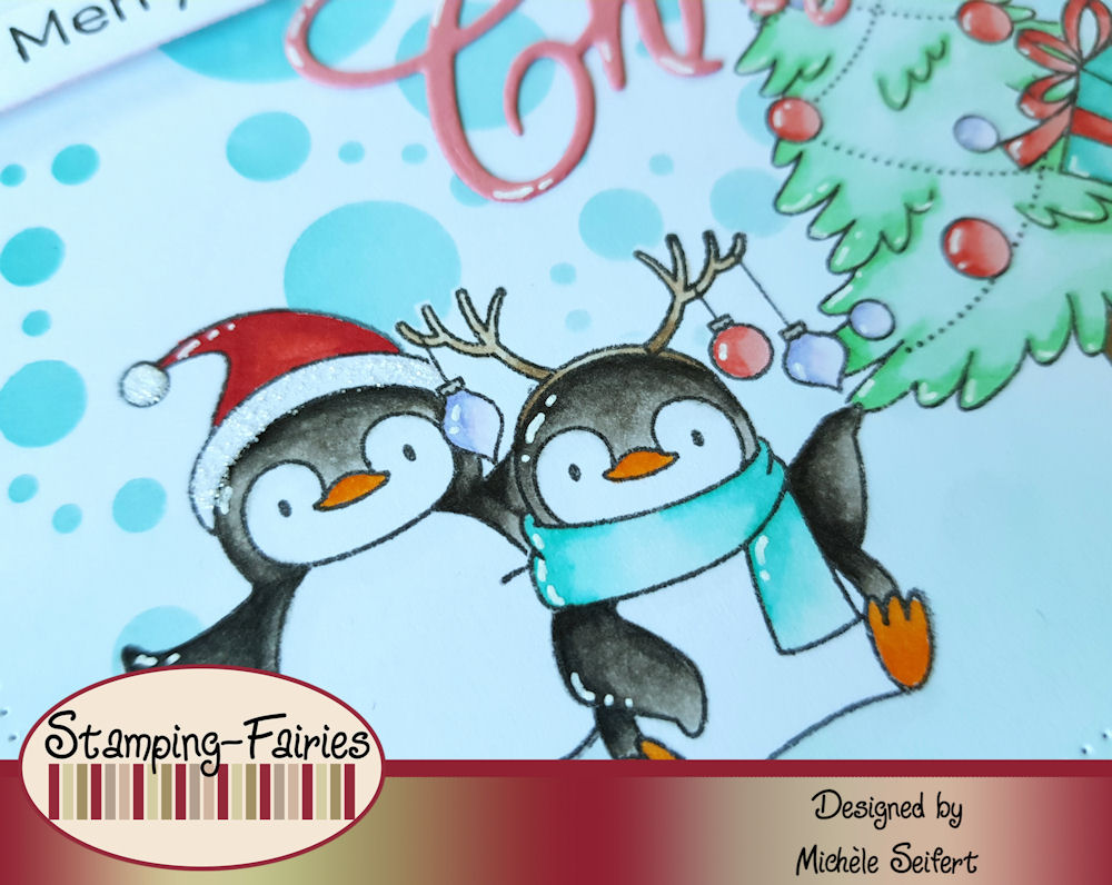 MFT - My Favorite Things - Holiday Penguins - Whimsy Stamps - Christmas Word - Weihnachtskarte - Christmas Card