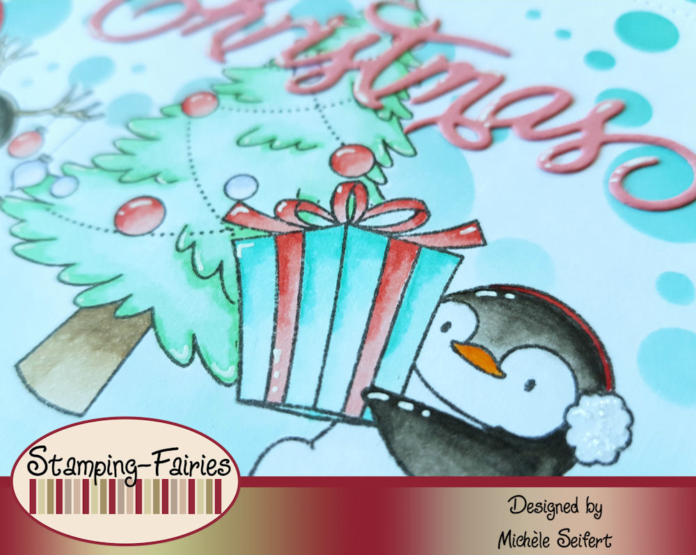 MFT - My Favorite Things - Holiday Penguins - Whimsy Stamps - Christmas Word - Weihnachtskarte - Christmas Card