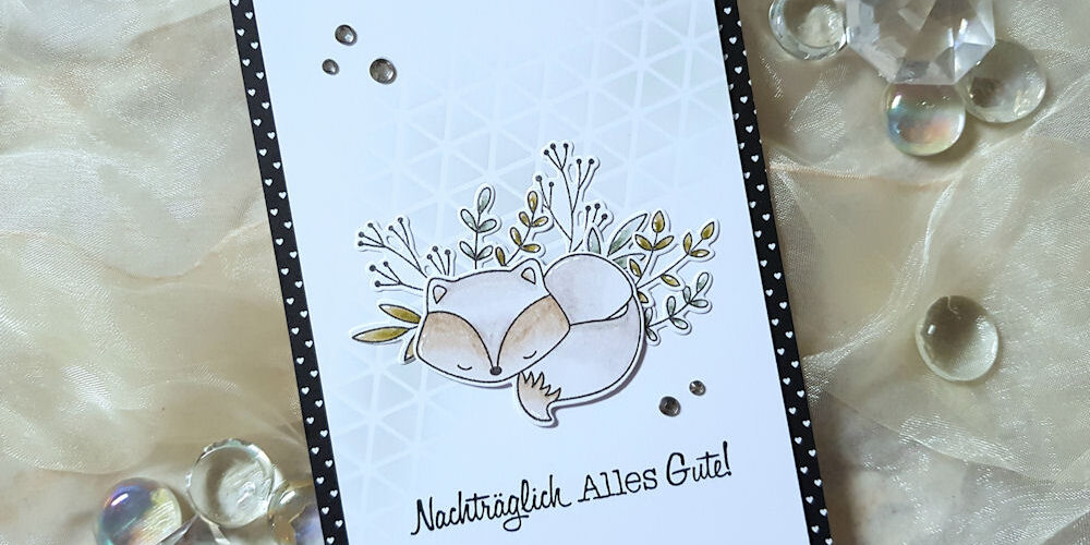 MFT – Lets Curl Up – Nachträglich – Elchi 1 – 1000 My Favorite Things - MFT - Let's Curl Up - Geometric Grid - Distress Oxide - iced spruce - Geburtstagskarte