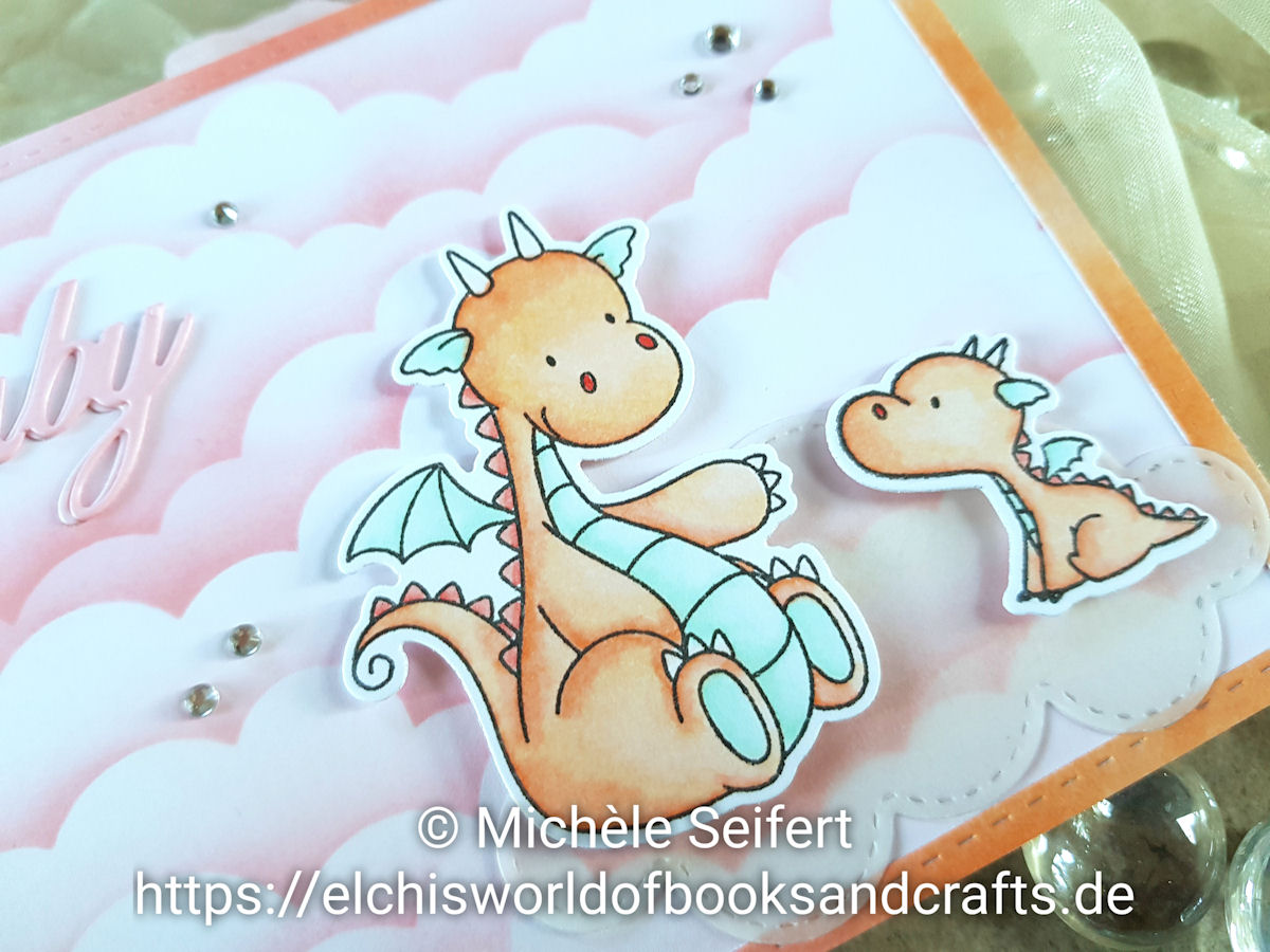 My Favorite Things - MFT - Magical Dragons - Babykarte - babycard - Cloud - Wolken - Copics - Distress Oxide