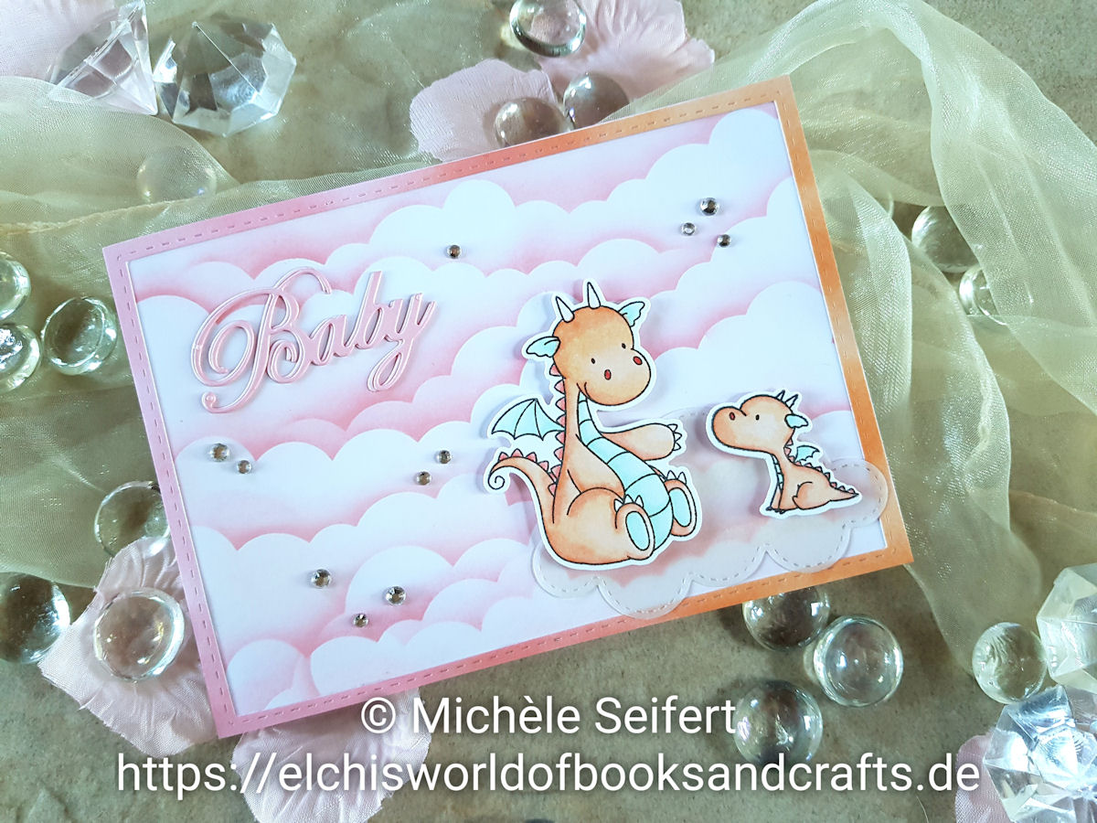 My Favorite Things - MFT - Magical Dragons - Babykarte - babycard - Cloud - Wolken - Copics - Distress Oxide