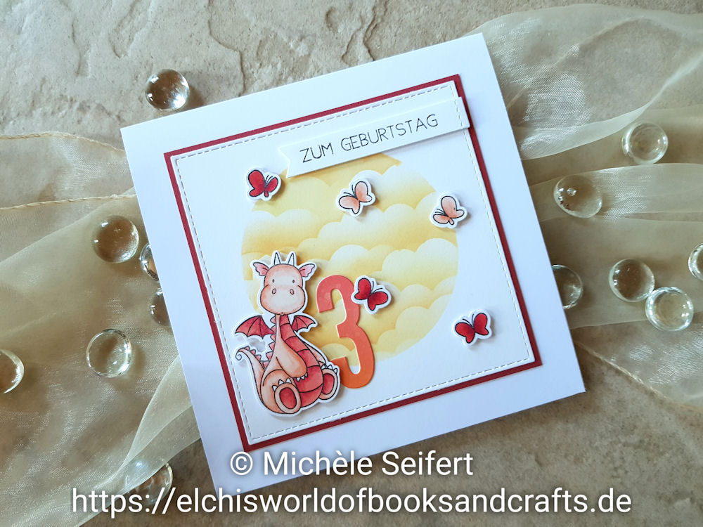 MFT - My Favorite Things - Magical Dragons - Adorable Elephants - Mini Cloud Edges Stencil - Die-Namics - Impact Numbers - Distress Oxide - Geburtstagskarte - Birthday Card