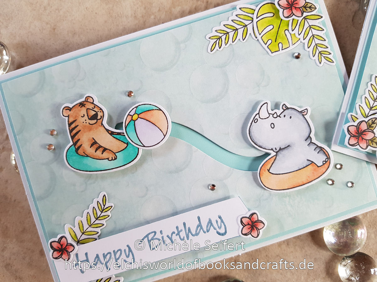 MFT - Sunshine and Friendship - JoyCrafts - Sliders Small - Design-Papier - Kaisercraft - Copics - Kinder - Geburtstagskarte - Pool-Party - Slider-Card