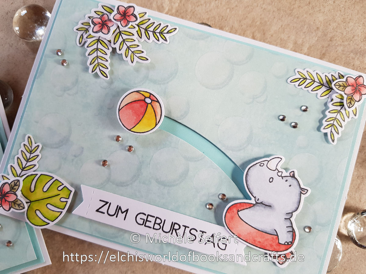 MFT - Sunshine and Friendship - JoyCrafts - Sliders Small - Design-Papier - Kaisercraft - Copics - Kinder - Geburtstagskarte - Pool-Party - Slider-Card