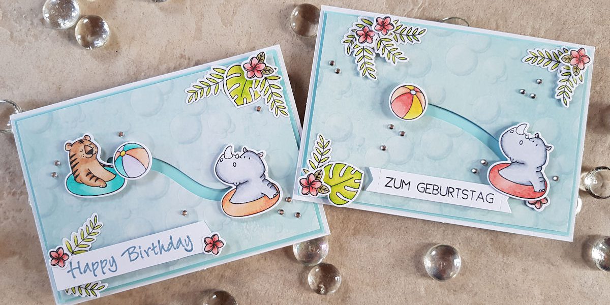 MFT - Sunshine and Friendship - JoyCrafts - Sliders Small - Design-Papier - Kaisercraft - Copics - Kinder - Geburtstagskarte - Pool-Party - Slider-Card