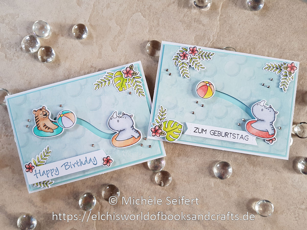 MFT - Sunshine and Friendship - JoyCrafts - Sliders Small - Design-Papier - Kaisercraft - Copics - Kinder - Geburtstagskarte - Pool-Party - Slider-Card