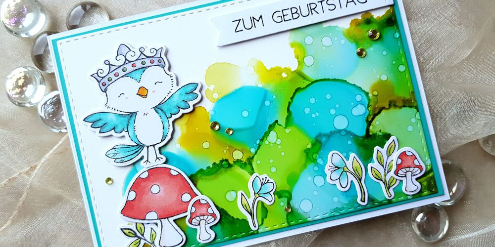 My Favorite Things - MFT - Tweet Friends - Alcohol Inks - Citrus - Limeade - Pool - Cloudy Blue - Geburtstagskarte - Birthdaycard - Copics