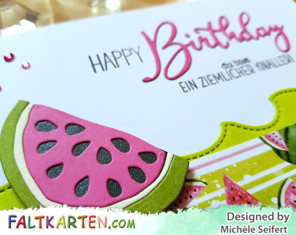 4enscrap – Tranche de pastèque - Memory Box - Happy Birthday Friendship Script - Create A Smile - Ein ziemlicher Knaller - Geburtstagskarte - Melonenkarte - Birthdaycard