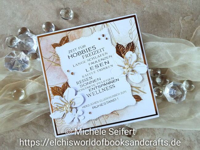 Rentenkarte Mama – Elchi 1 – 1000 4enScrap – Fleurs de cerisier – Feuilles exotiques – Feuilles de cerisier - Branchages & Feuilles - Steckenpferdchen – Blumenzauber - Grusskarte - Zum Ruhestand - Rentenkarte