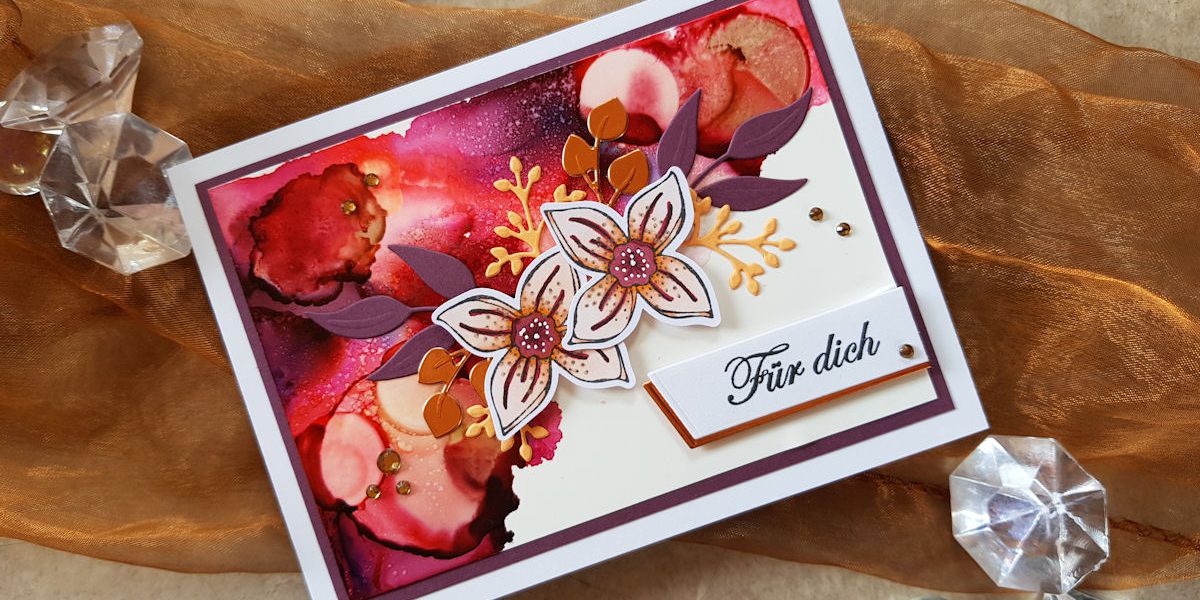 SU - Pop of Petals - Vierblättrige Blüte - Rankenrahmen - Blütenromantik - Magnoliengruss - Alcohol Inks - Grusskarte - Geburtstagskarte