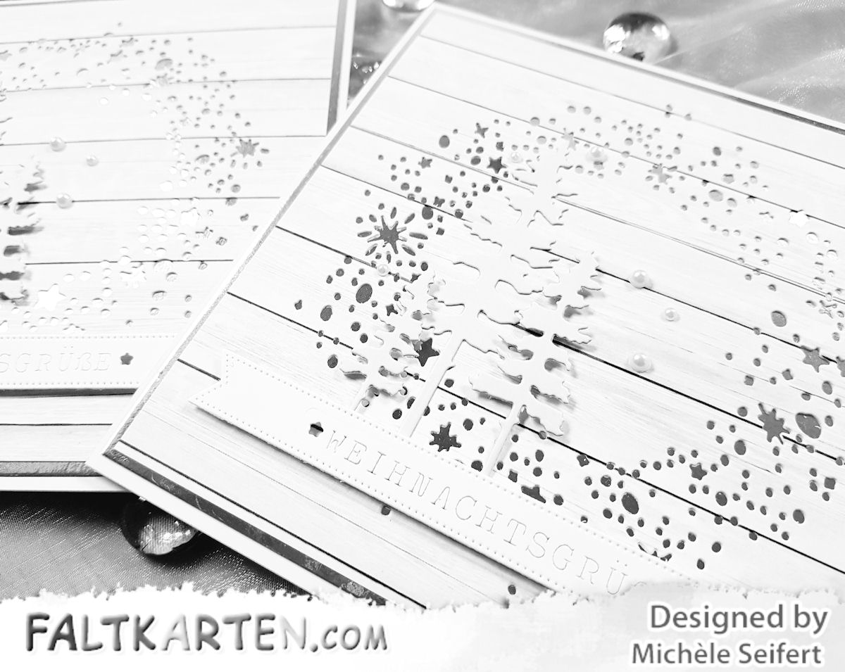 Sizzix - Snowy Stars - Schneesterne - 4enScrap - Mon Beau Sapin - Charlie und Paulchen - Grußtexte Weihnachtlich - Banner Pünktchenrand - Faltkarten.com - Weihnachtskarte - Christmascard