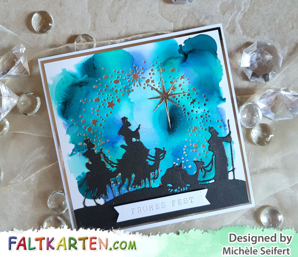 Sizzix - Tim Holtz - Wise Men - 3 Könige - Snowy Stars - Schneesterne - Alcohol Inks - Faltkarten.com - Keramikpapier - Weihnachtskarte