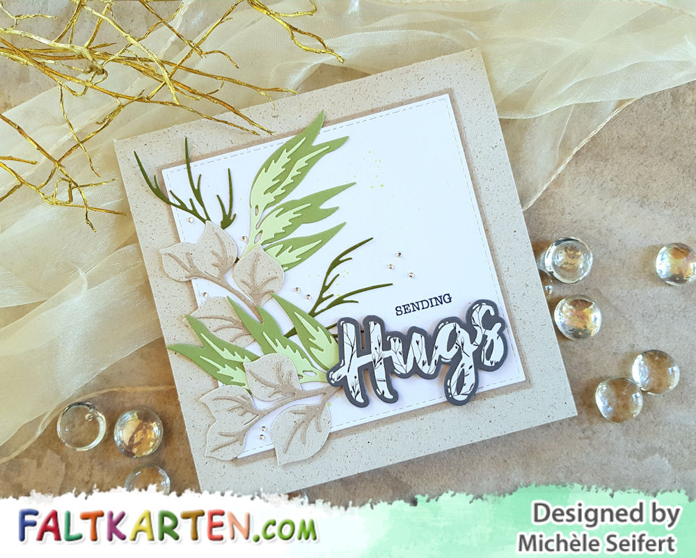 Spellbinders - Layered Foliage - Hugs Expressions - Faltkarten.com - Graskarton - Design-Papier - Romantic Garden - Grusskarte