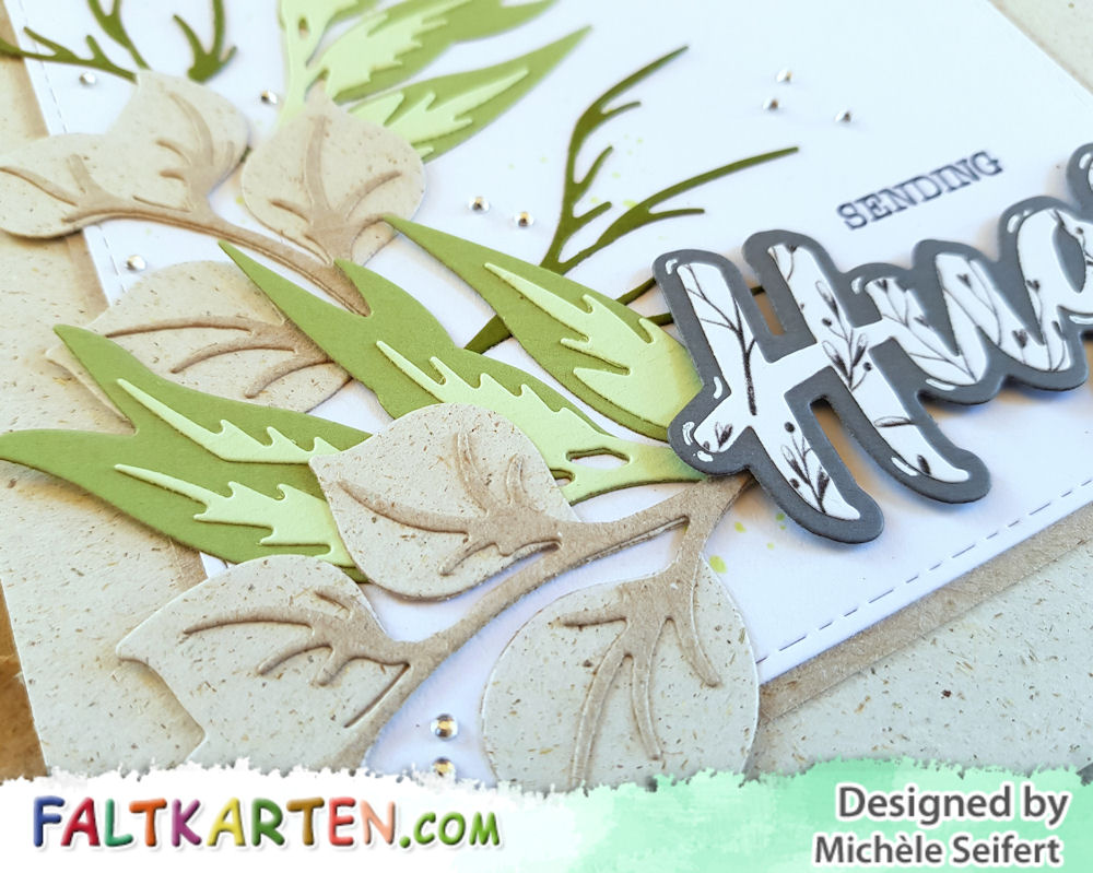 Spellbinders - Layered Foliage - Hugs Expressions - Faltkarten.com - Graskarton - Design-Papier - Romantic Garden - Grusskarte