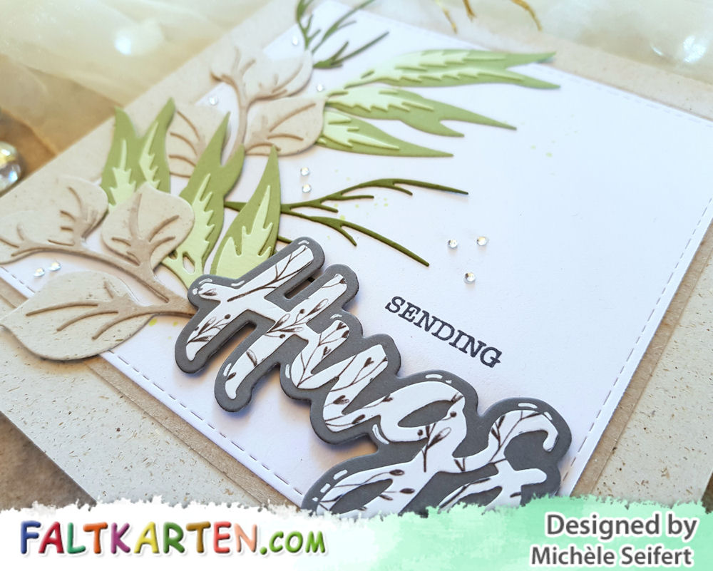 Spellbinders - Layered Foliage - Hugs Expressions - Faltkarten.com - Graskarton - Design-Papier - Romantic Garden - Grusskarte