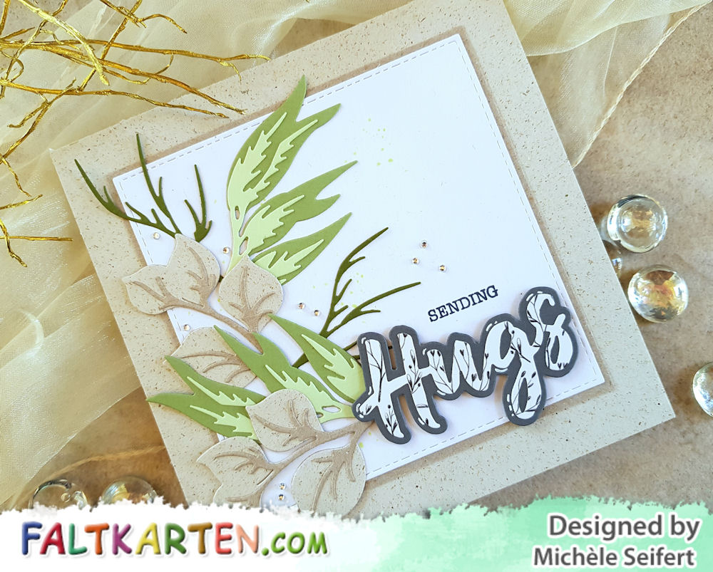 Spellbinders - Layered Foliage - Hugs Expressions - Faltkarten.com - Graskarton - Design-Papier - Romantic Garden - Grusskarte