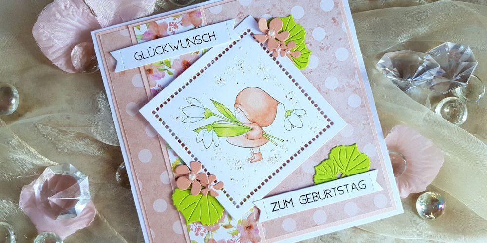 Stamping Bella - Bundle Girl with a Snowdrop - 4enScrap - Feuilles d'automne - Feuilles exotiques - Copics - Geburtstagskarte - Birthdaycard