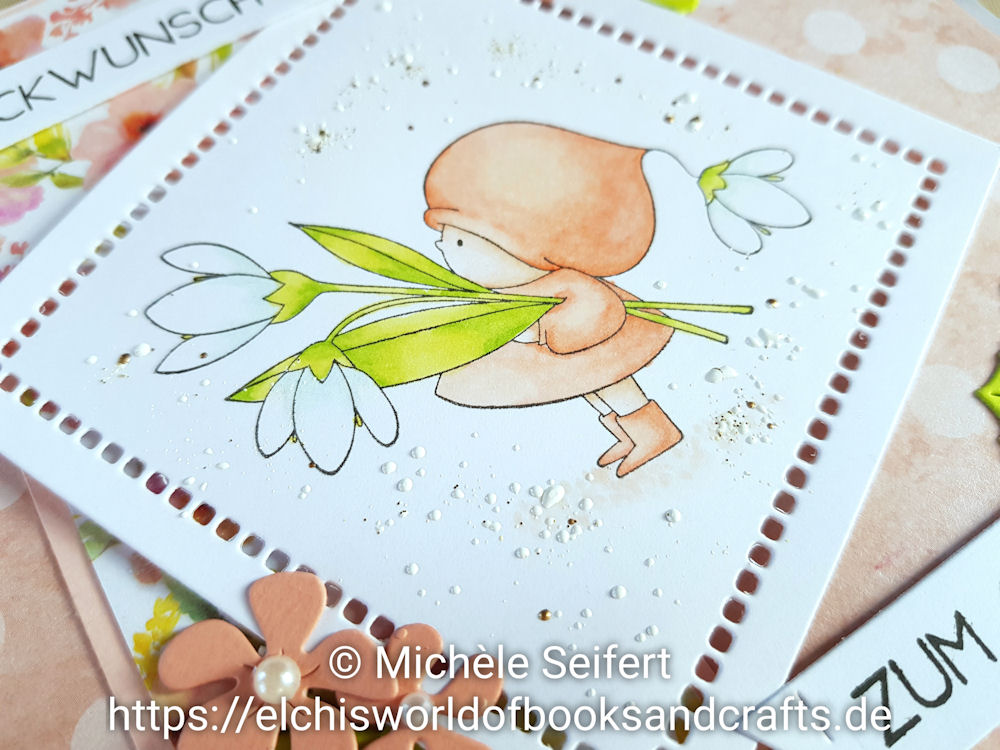 Stamping Bella - Bundle Girl with a Snowdrop - Wasserzeichen 4 - 1000 Stamping Bella - Bundle Girl with a Snowdrop - 4enScrap - Feuilles d'automne - Feuilles exotiques - Copics - Geburtstagskarte - Birthdaycard