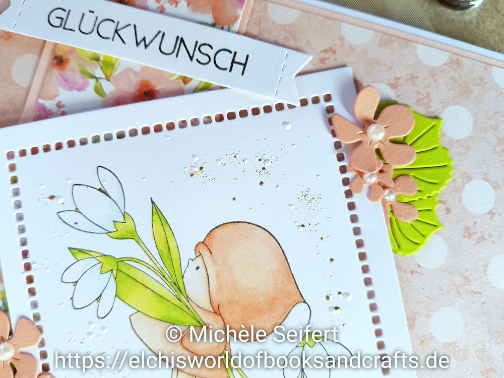 Stamping Bella - Bundle Girl with a Snowdrop - Wasserzeichen 5 - 1000 Stamping Bella - Bundle Girl with a Snowdrop - 4enScrap - Feuilles d'automne - Feuilles exotiques - Copics - Geburtstagskarte - Birthdaycard