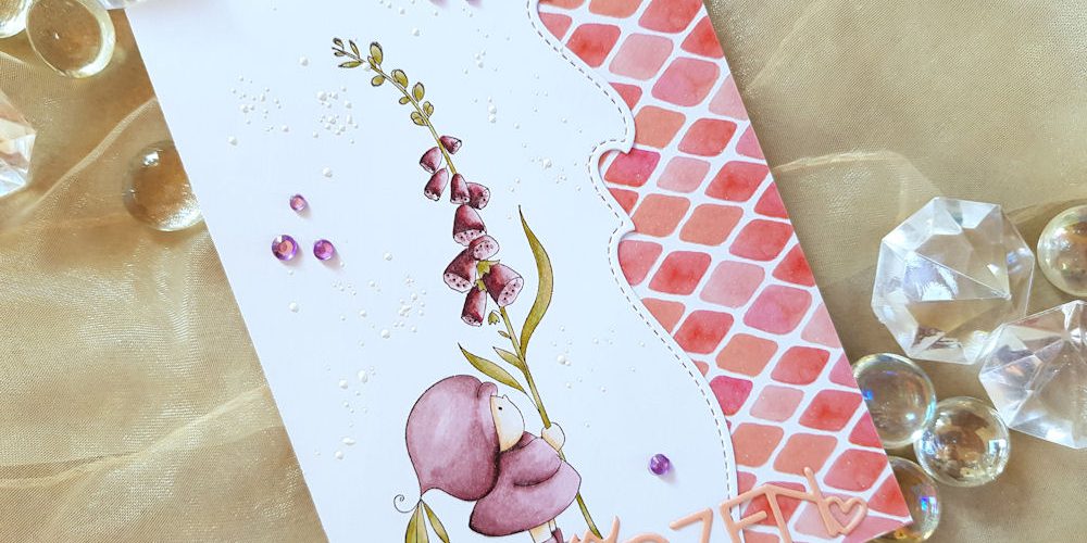 Stamping Bella - Bundle Girl with a Foxglove - Charlie und Paulchen - Von Herzen - Lawn Fawn - Stitched Wave Borders - Copics - Grusskarte