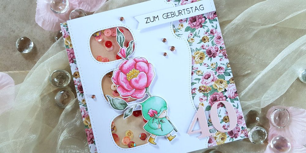 Stamping Bella – Bundle Girl with a rose – Wasserzeichen 1 – 1000 Stamping Bella - Bundle Girl with a Rose - Die-Namics - Stitched Triple Peek-a-Boo Window - Copics - Geburtstagskarte