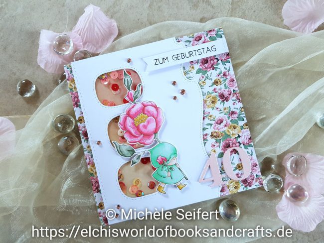 Stamping Bella - Bundle Girl with a Rose - Die-Namics - Stitched Triple Peek-a-Boo Window - Copics - Geburtstagskarte