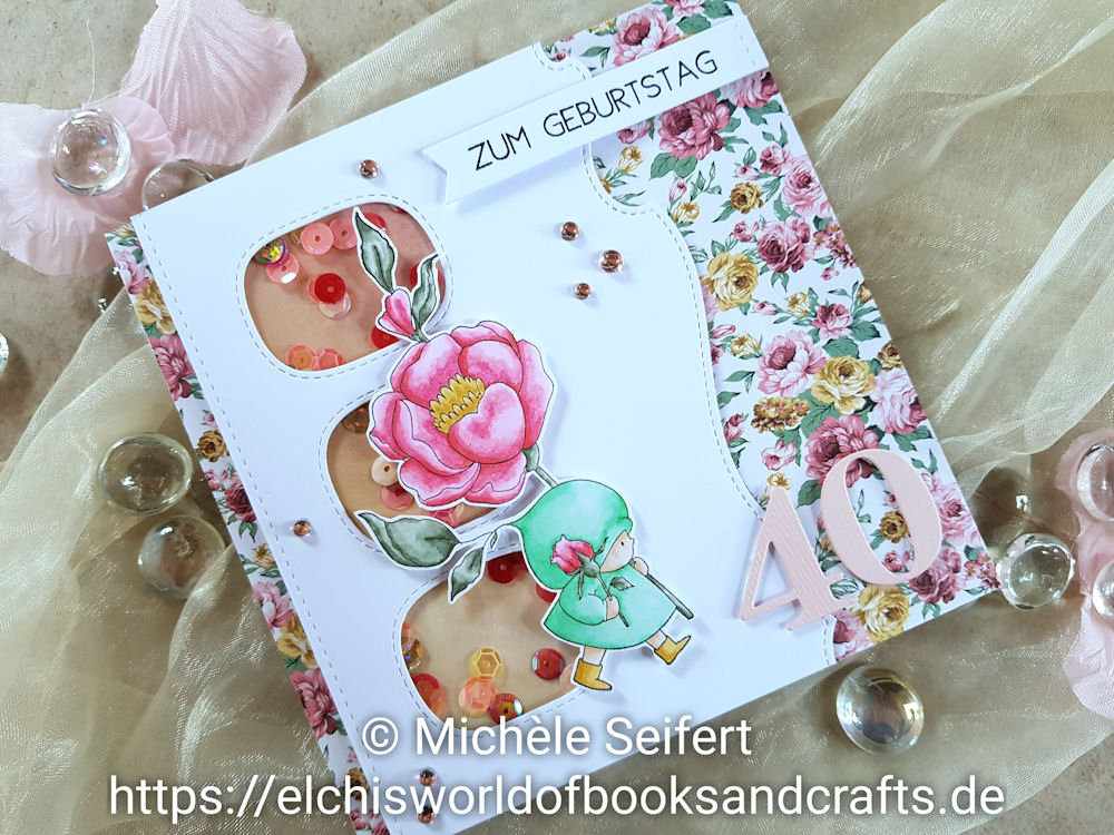 Stamping Bella - Bundle Girl with a Rose - Die-Namics - Stitched Triple Peek-a-Boo Window - Copics - Geburtstagskarte