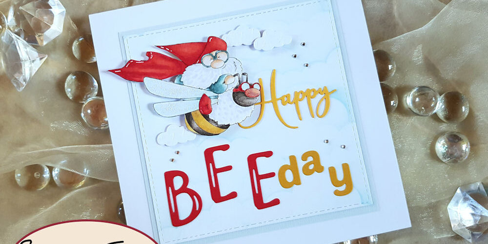 Stamping Bella – Flying Gnome – Elchi 1 – 1000 Stamping Bella - Flying Gnome - Altenew - Brush Alpha - Simple Alpha - Memorybox - Happy Birthday Friendship Script - Geburtstagskarte - Birthdaycard